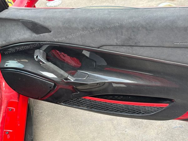 488 doorpanel main Ferrari 488 Pista Style Dry Carbon Fiber Door Panel Set - OEM Replacement Racing-Inspired Interior Trim (2-Piece High-Gloss)