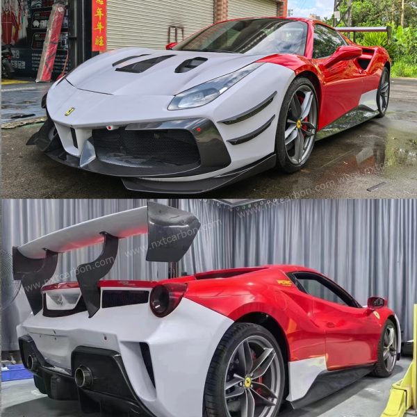 Ferrari 488 EVO Challenge Dry Carbon Fiber Full Body Kit - Aerodynamic Front Bumper/Rear Diffuser/Racing Wing (6-Piece Complete Set)