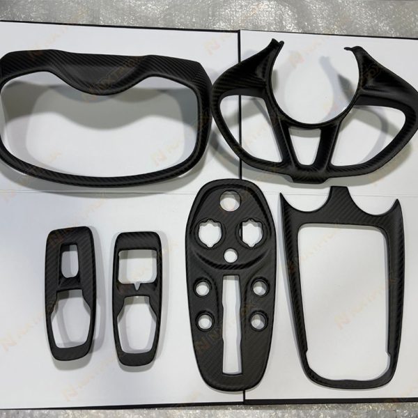 McLaren GT Dry Carbon Fiber Interior Trim Kit - 6-Piece High-Gloss Full Set (Dashboard/Door Panels/Console) OEM-Style